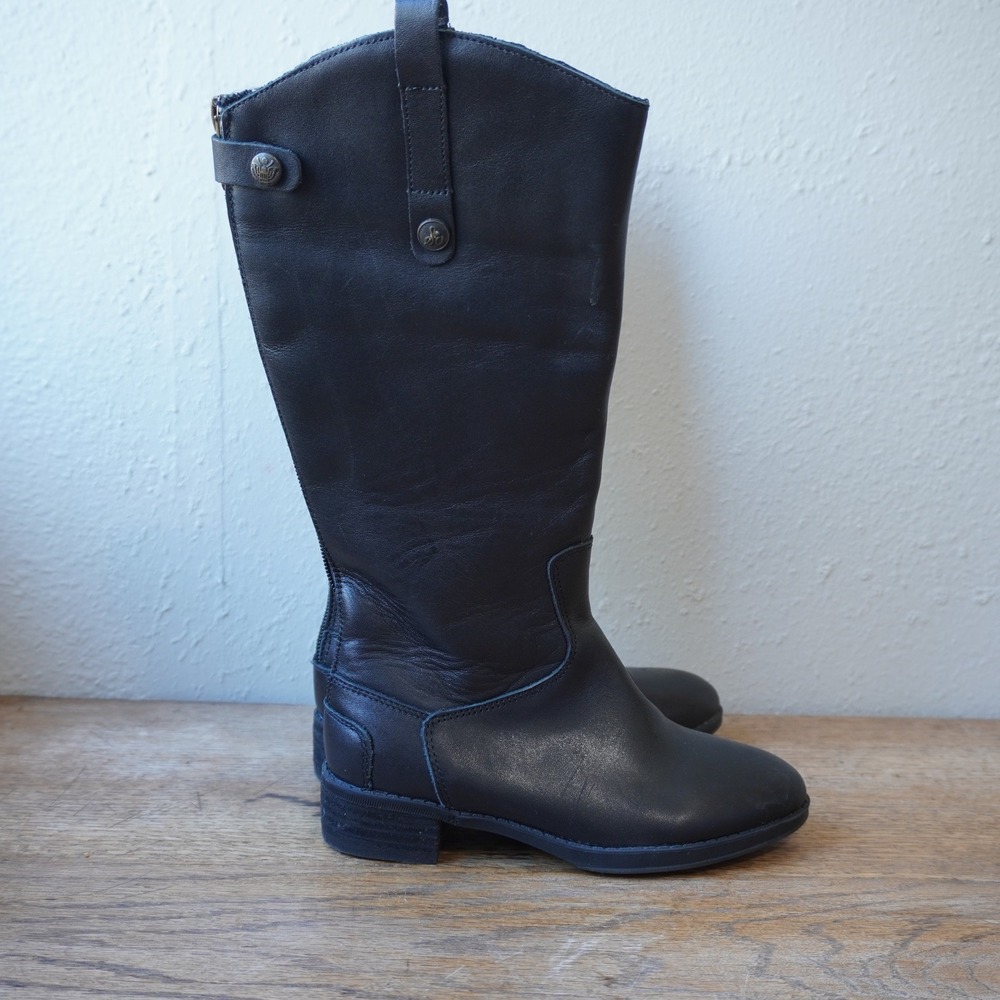 Sam Edelman Kids 12M Black Leather Penny Mini Riding Boots Back Zip Equestrian